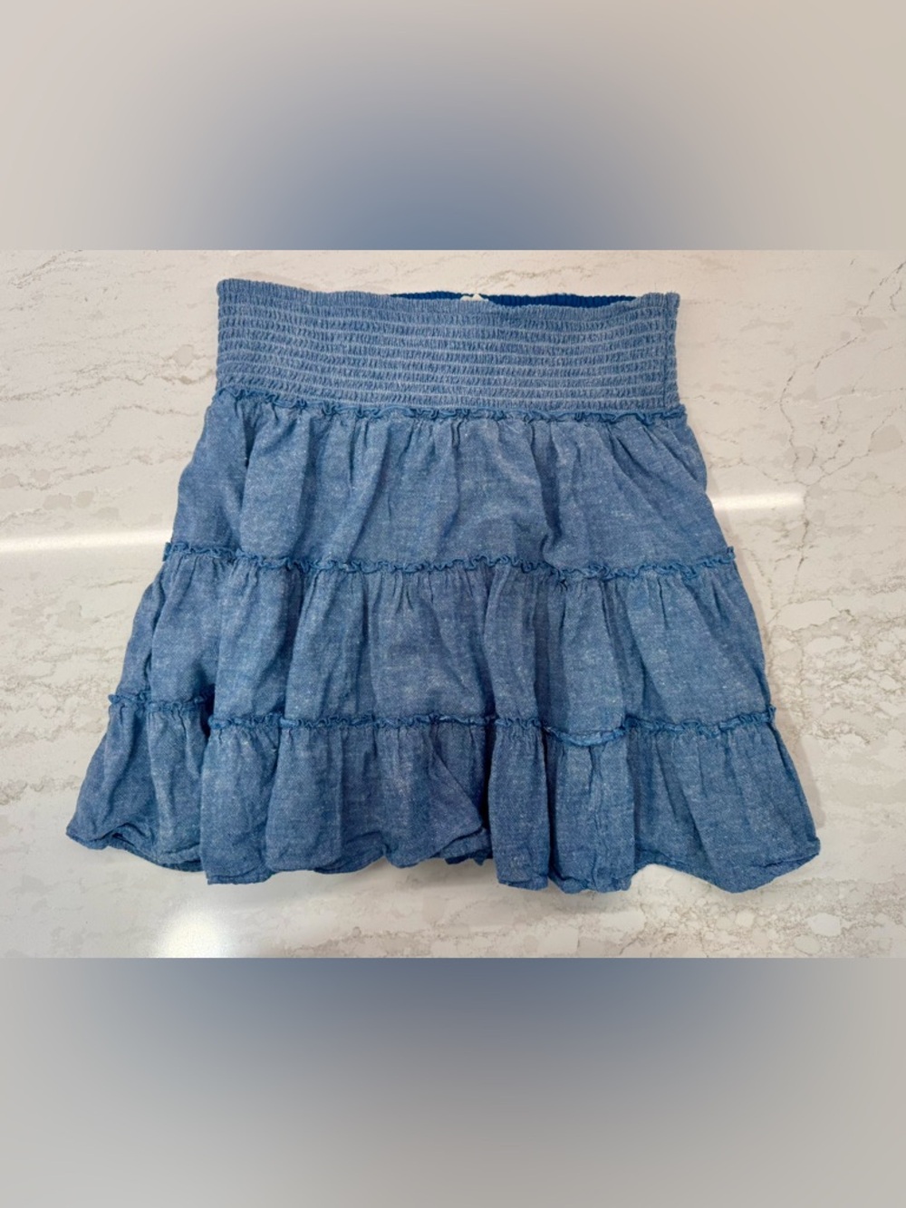 👗 Linen Blend Blue Mini Skirt American Eagle w/ Smocked Waist Size M
